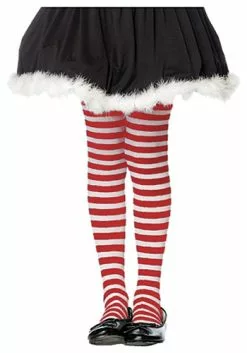 Kids Red And White Striped Tights